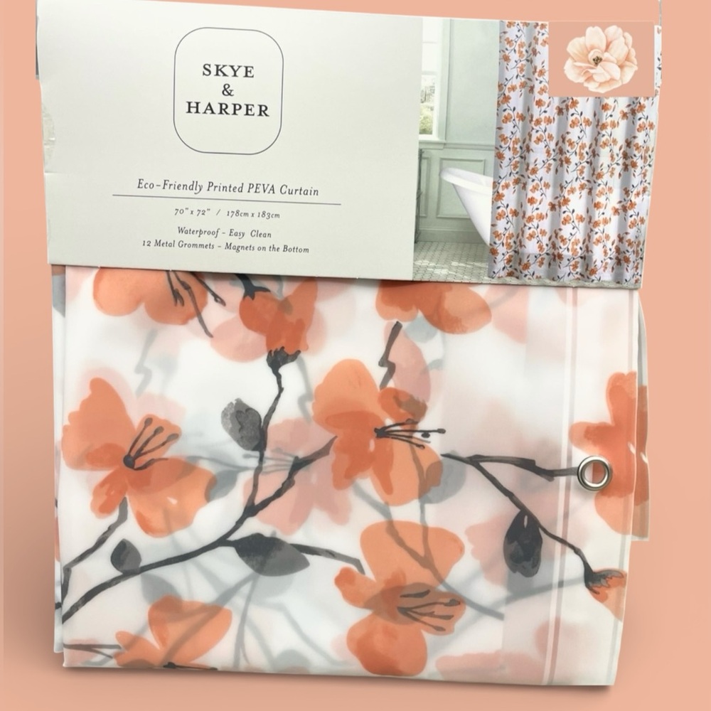 Floral Semi-Clear Shower Curtain Liner Flowers Magnetic PEVA 70x72 NEW NWT